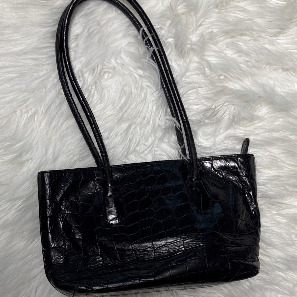 Furla Black Croc-Embossed Shoulder vintage Bag